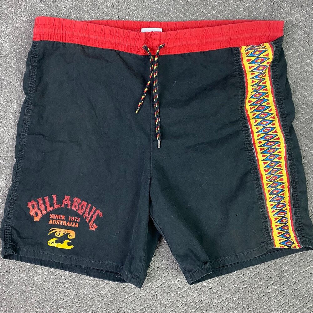 Vintage Billabong Board Shorts Mens Large Coolest Black Stone Wash Cotton Surfer